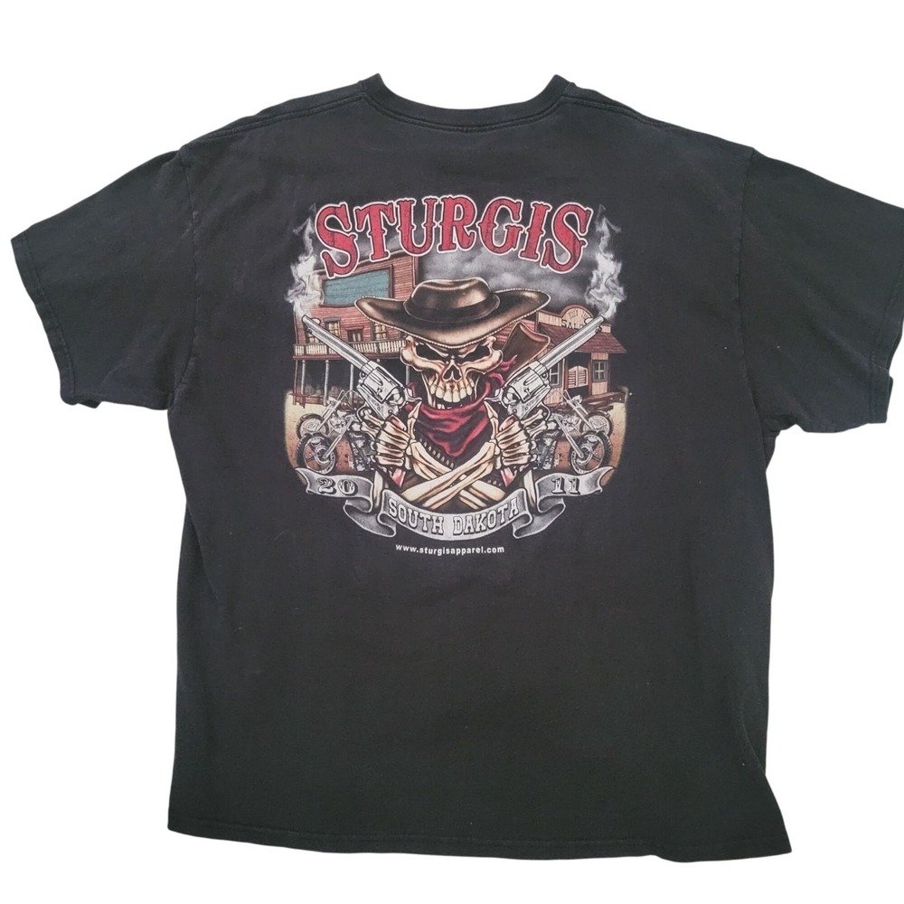 Sturgis 2011 South Dakota Black T-Shirt Skeleton Cowboy Graphic Short Sleeve  XL